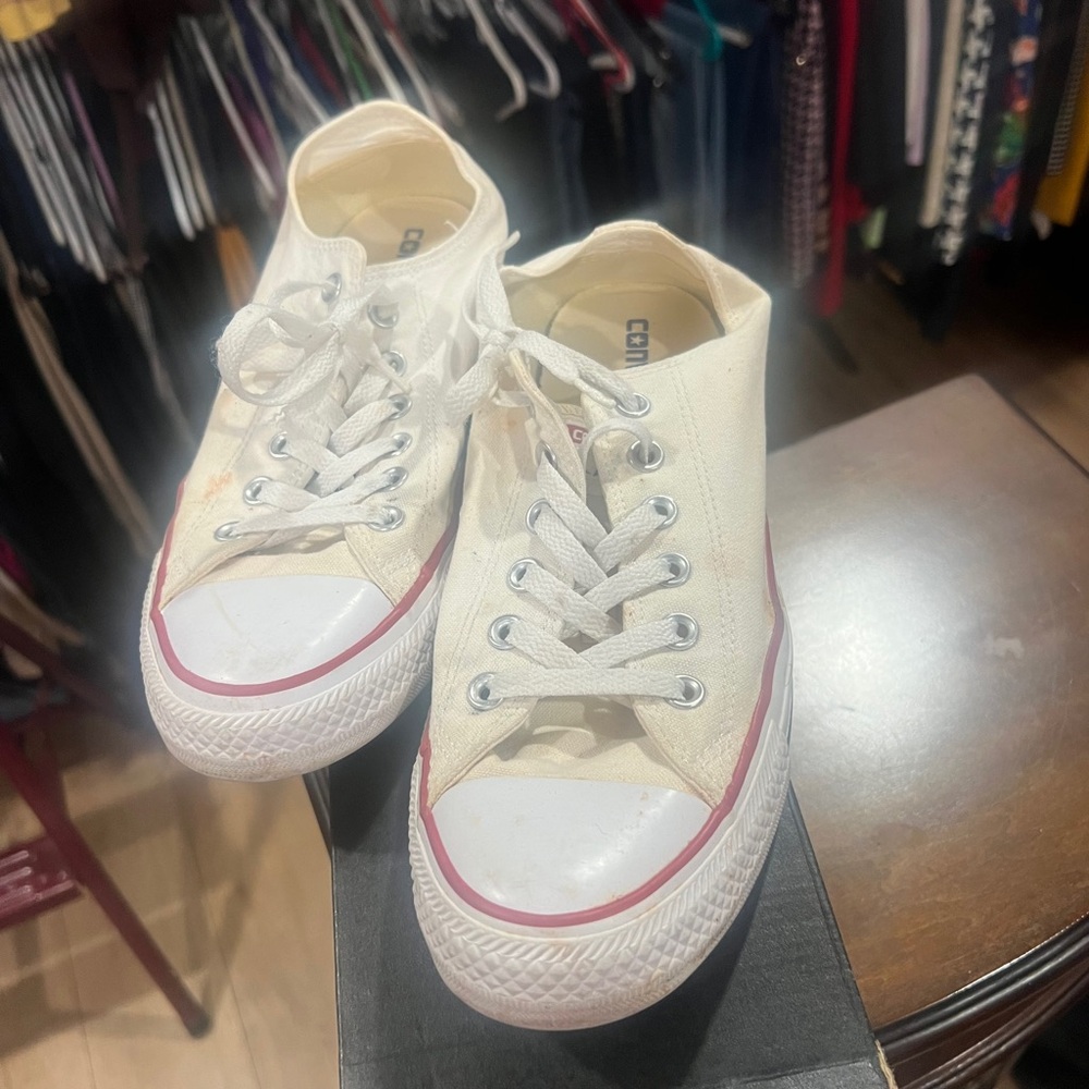 Converse Cream Canvas Sneakers with Red Trim